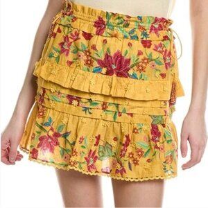 Farm Rio Flower Dream Ruffle Mini Skirt Yellow Size Medium